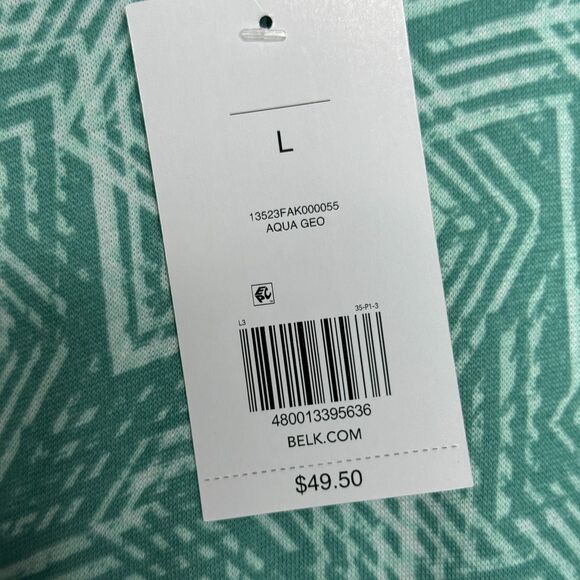 Ocean + Coast Womens Pullover Sweater Large Aqua Blue Geo Lightweight Swim Beach - Picture 9 of 13